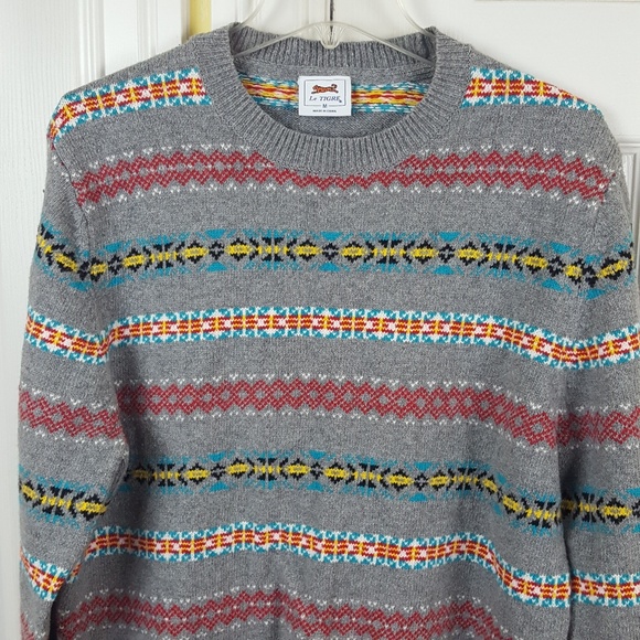 Le Tigre Gray Stripes Crewneck Men's Sweater Med - Picture 2 of 7